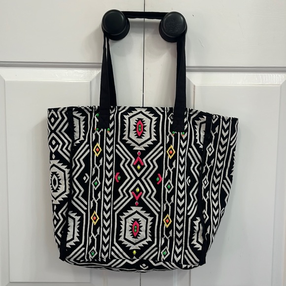 Forever 21 Canvas Boho Tribal Embellished Tote Bag - Picture 2 of 14